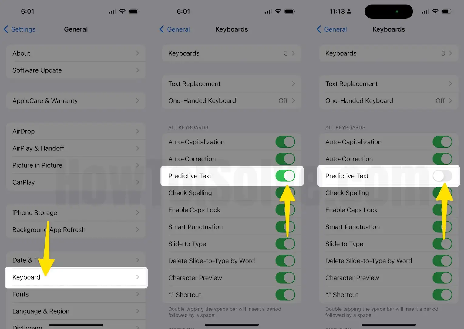 Click keyboard turn off predictive text on iPhone