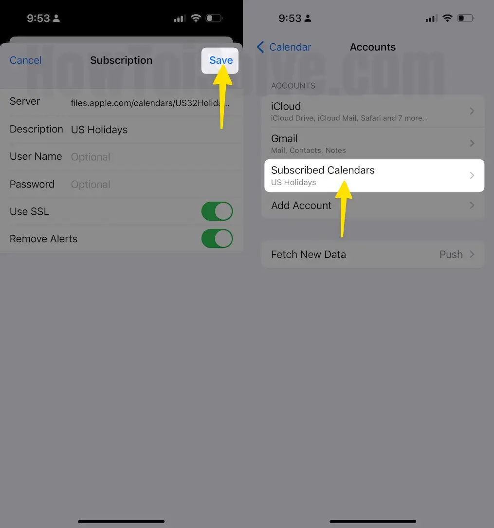 Choose Sve Tap Subscribed Calendars On iPhone