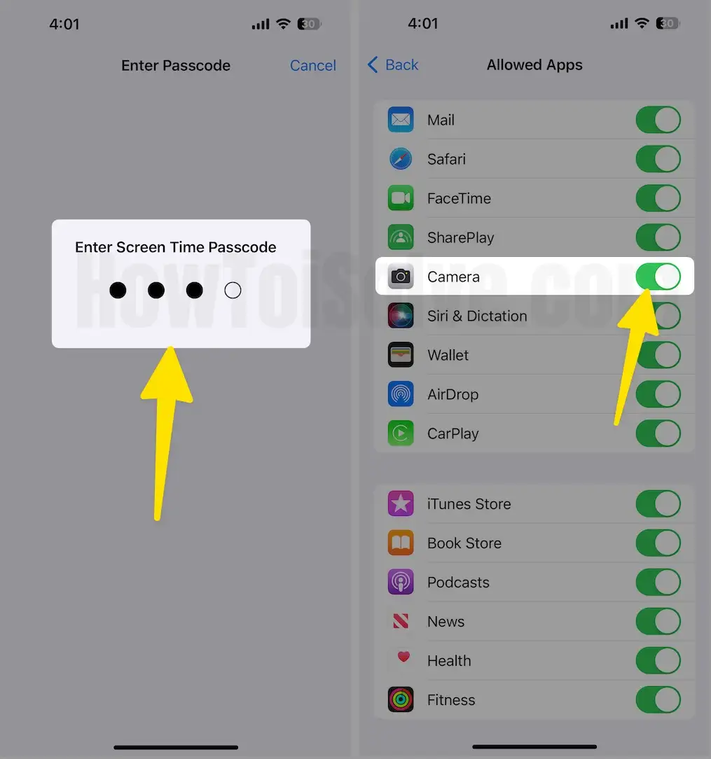 Allow Camera in Screen Time Restrictions on iPhone