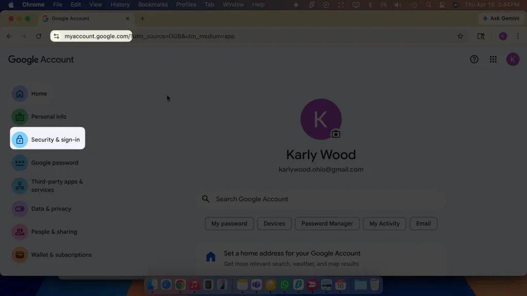 Security & sign-in settings screen in google