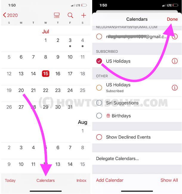 Show and Hide US Holiday on iPhone Calendar app