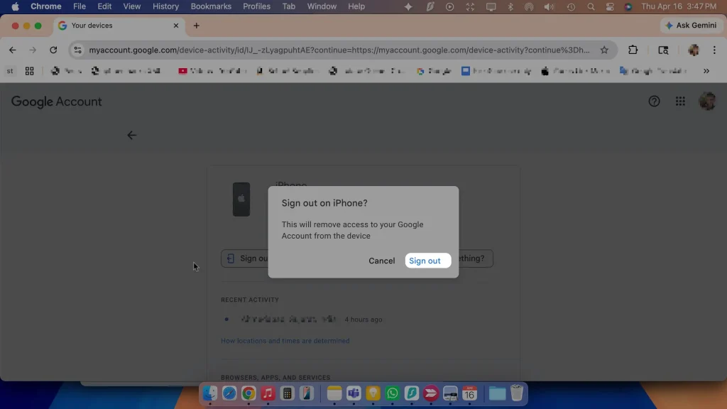 This will remove access to your Google Account from the device