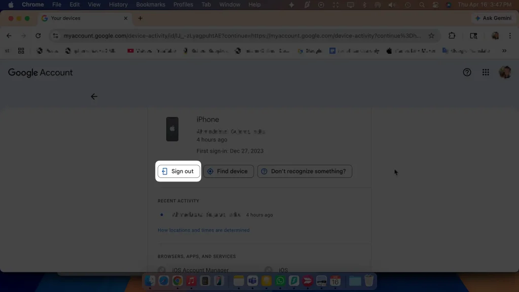 myaccount.google.com sign out device session