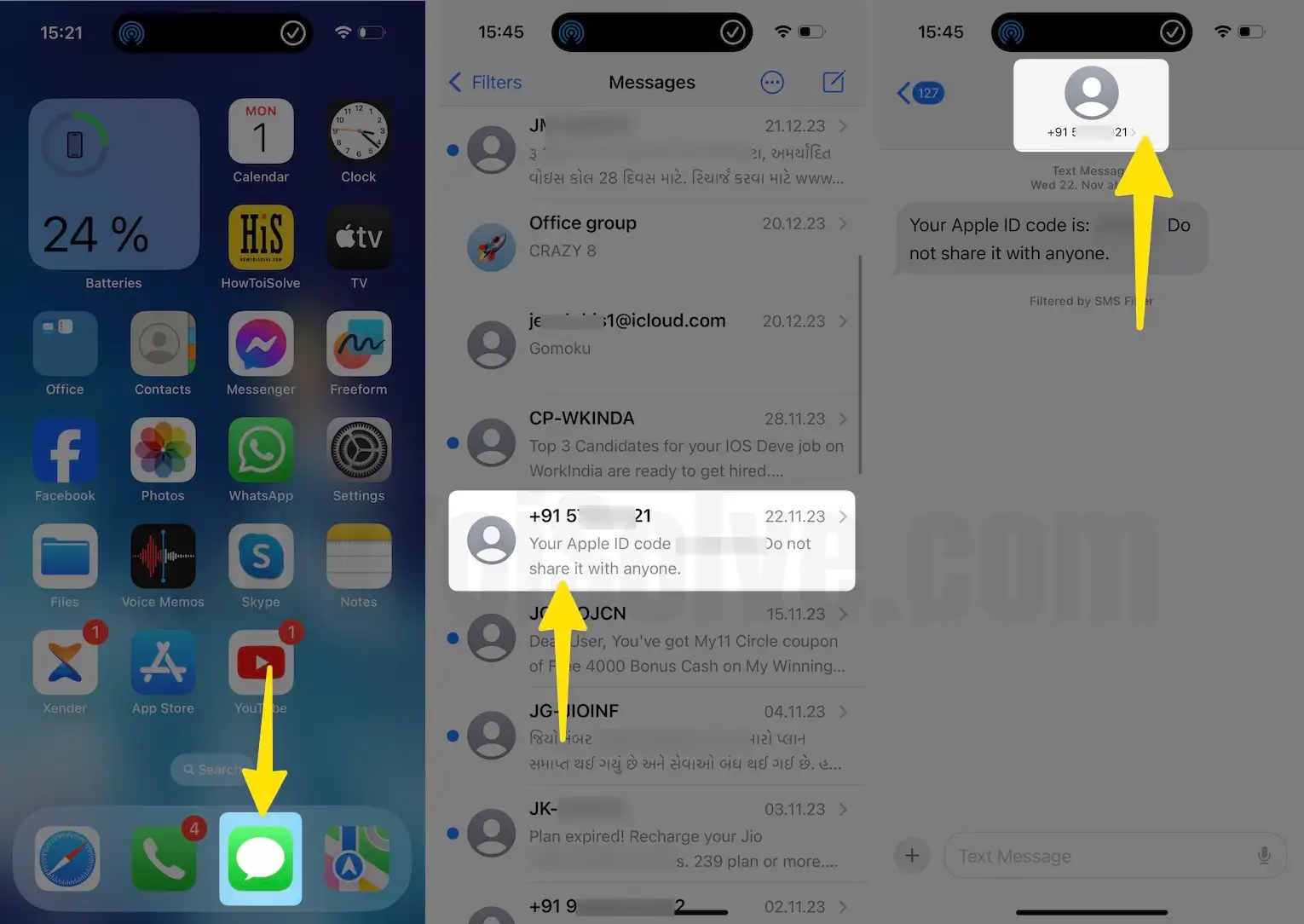 Launch the messages app tap contact number tap profile icon on iPhone