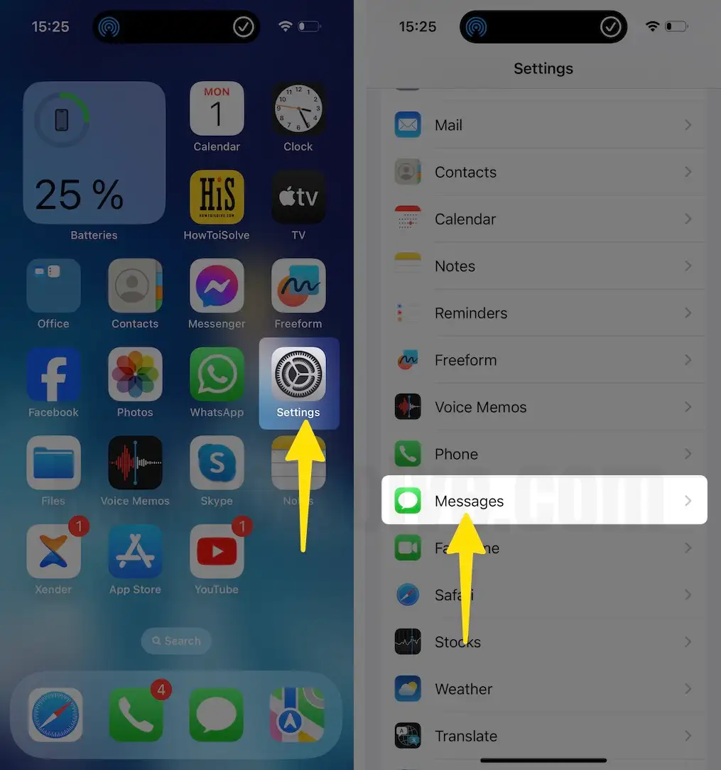 Launch the settings app tap messages app on iPhone