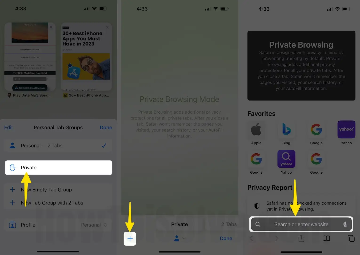 Add a private browser tab in Safari on iPhone