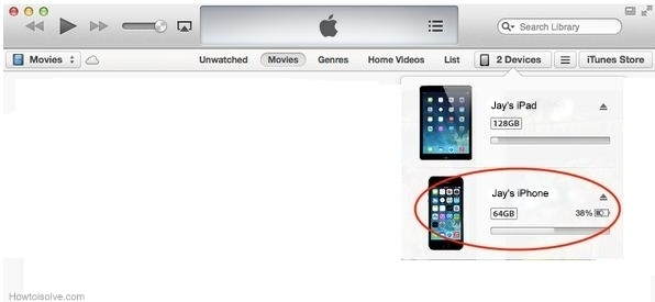 Connected iOS device in iTunes