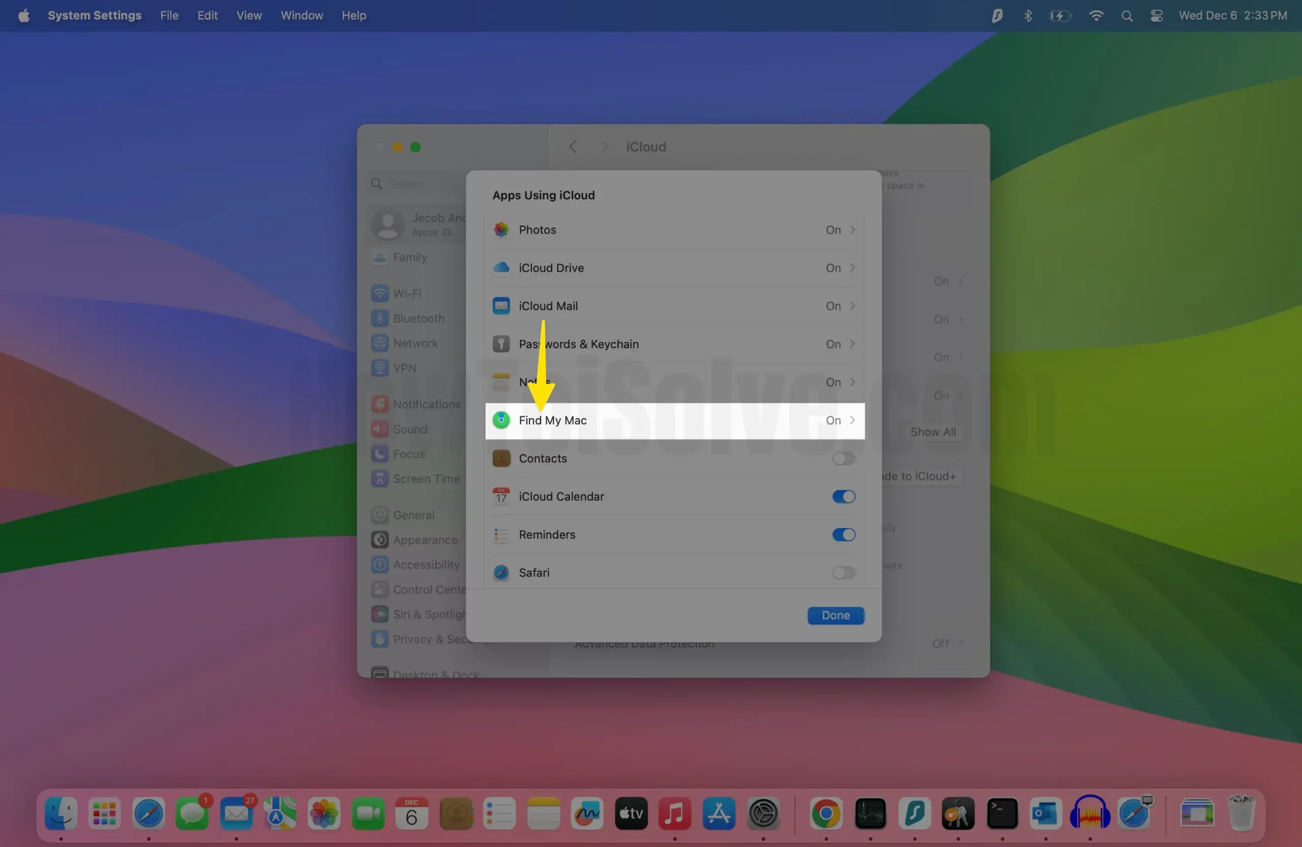 Click on Find My Mac to Enable on Mac