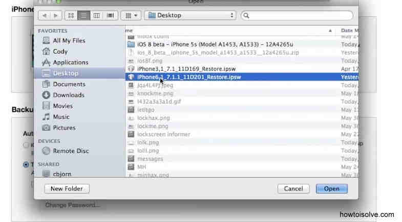 Browse iOS 7 from your harddrive in iTunes