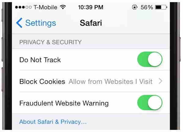 Safari settings for browser security