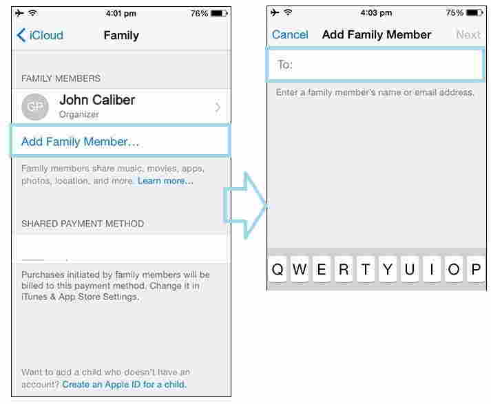 invite members in family sharing from iPhone and iPad