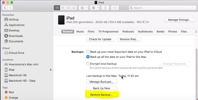 Restore iPhone-iPad Backup on Finder Mac