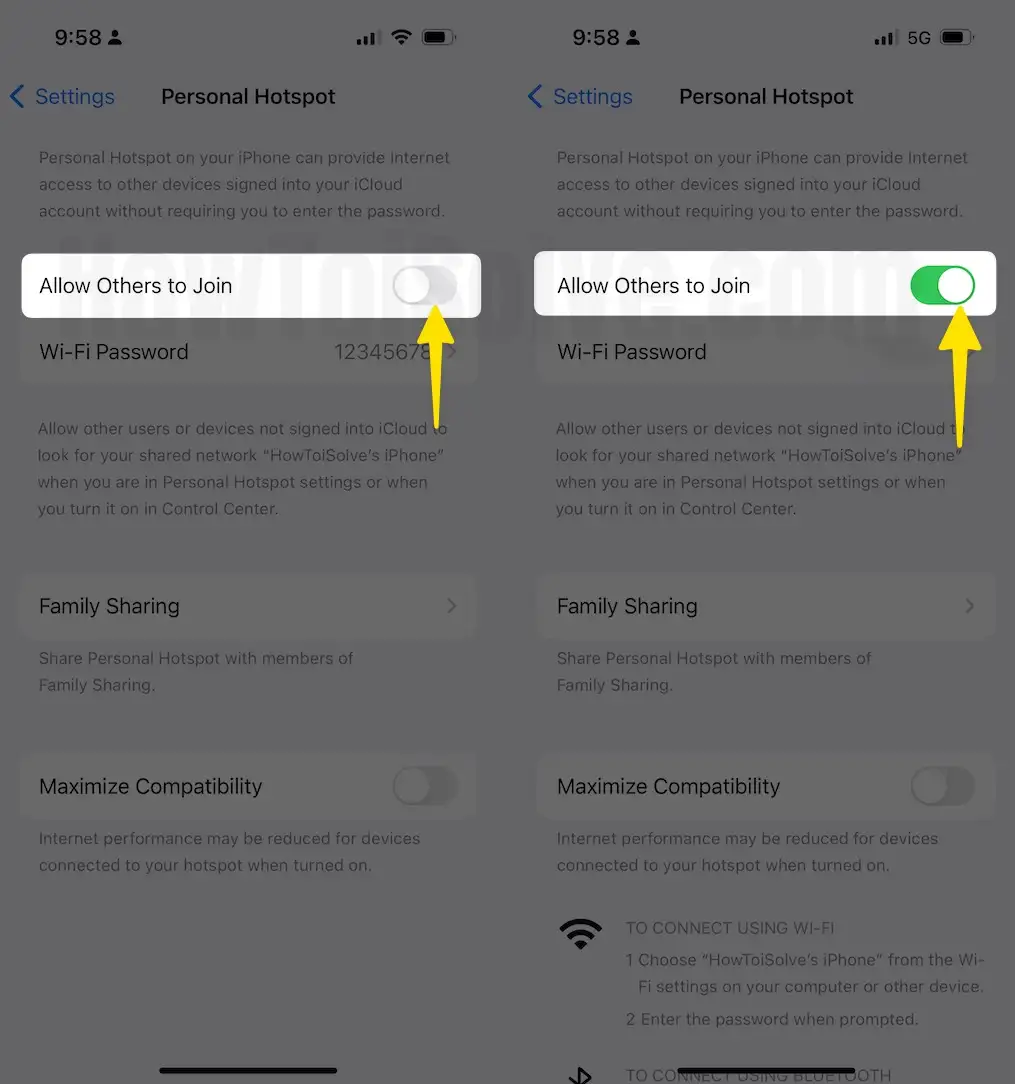 Enable toggle ON allow others to join on iPhone