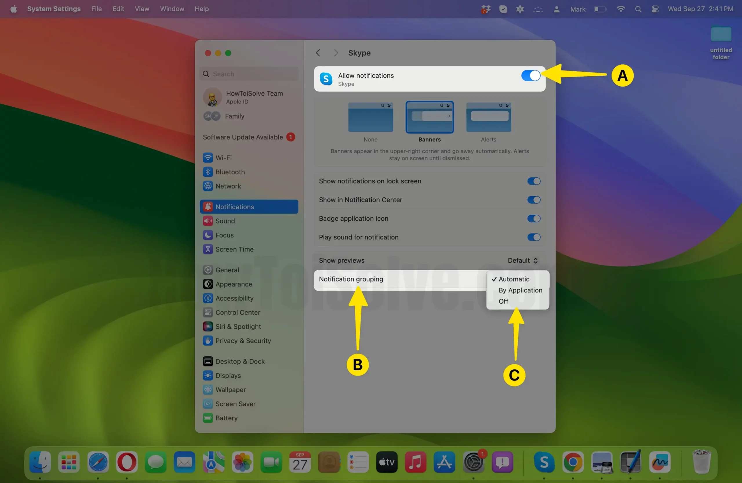 Turn ON allow notifications tap on notifications grouping choose any option Automatic, by Application, off on mac
