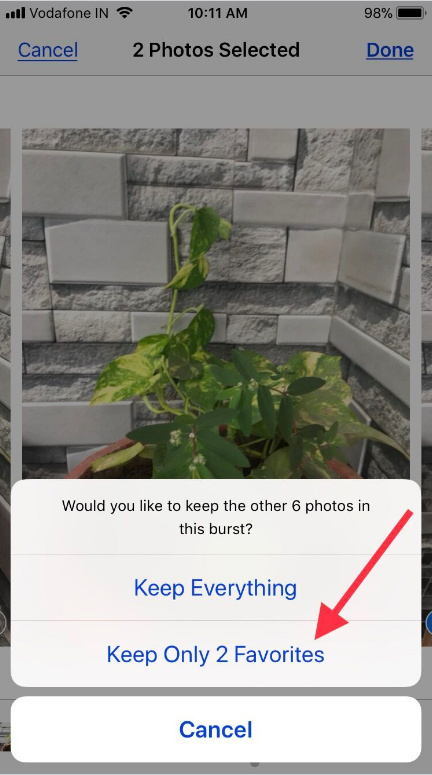 Keep everything and keep only numbers of Favorites from burst pictures on iPhone x iPhone 8 Plus iPhone 7 Plus