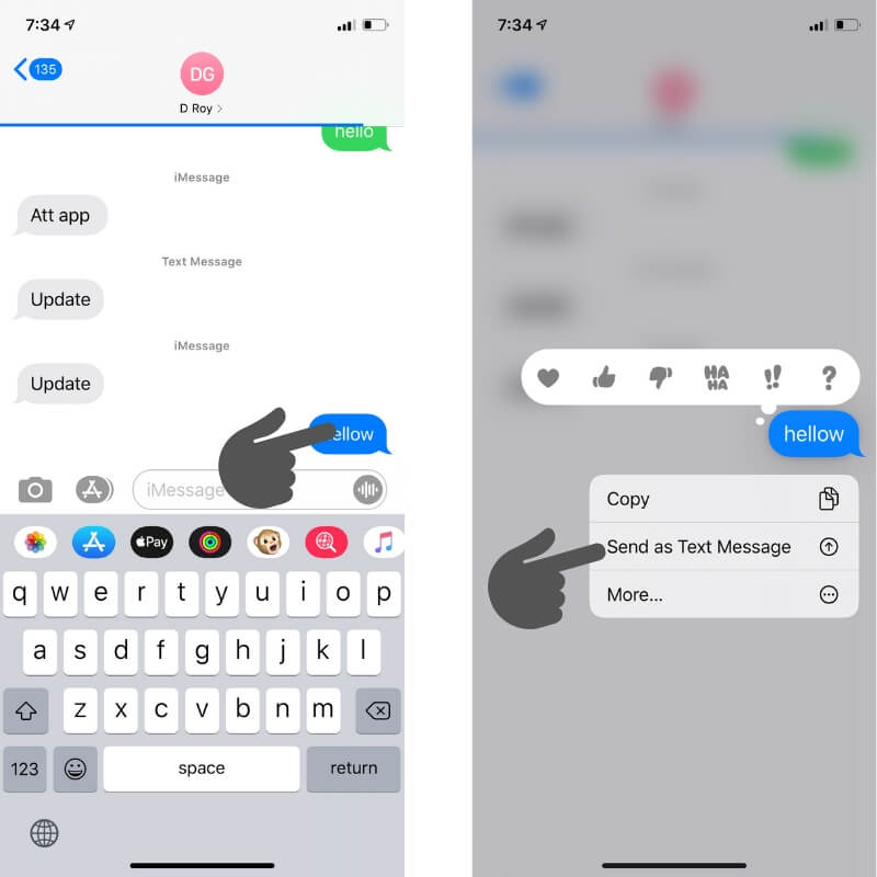Send as text Message on iPhone