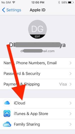 2 Access iCloud from iPhone settings
