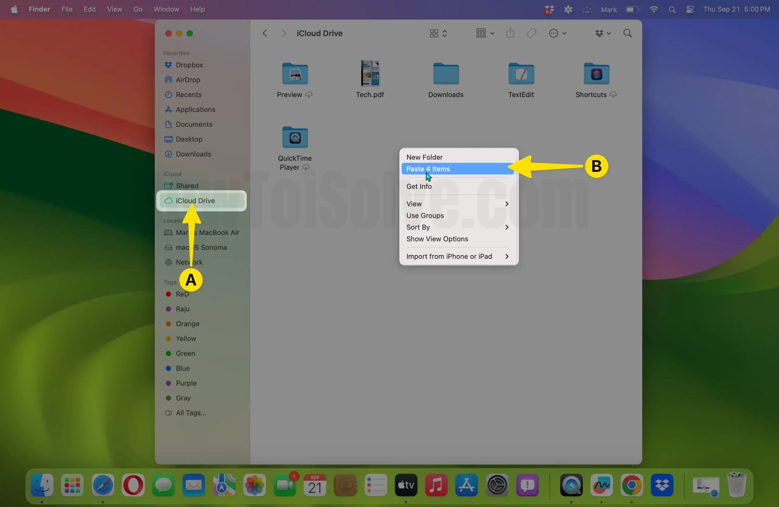 Click iCloud drive choose paste 4 items on mac