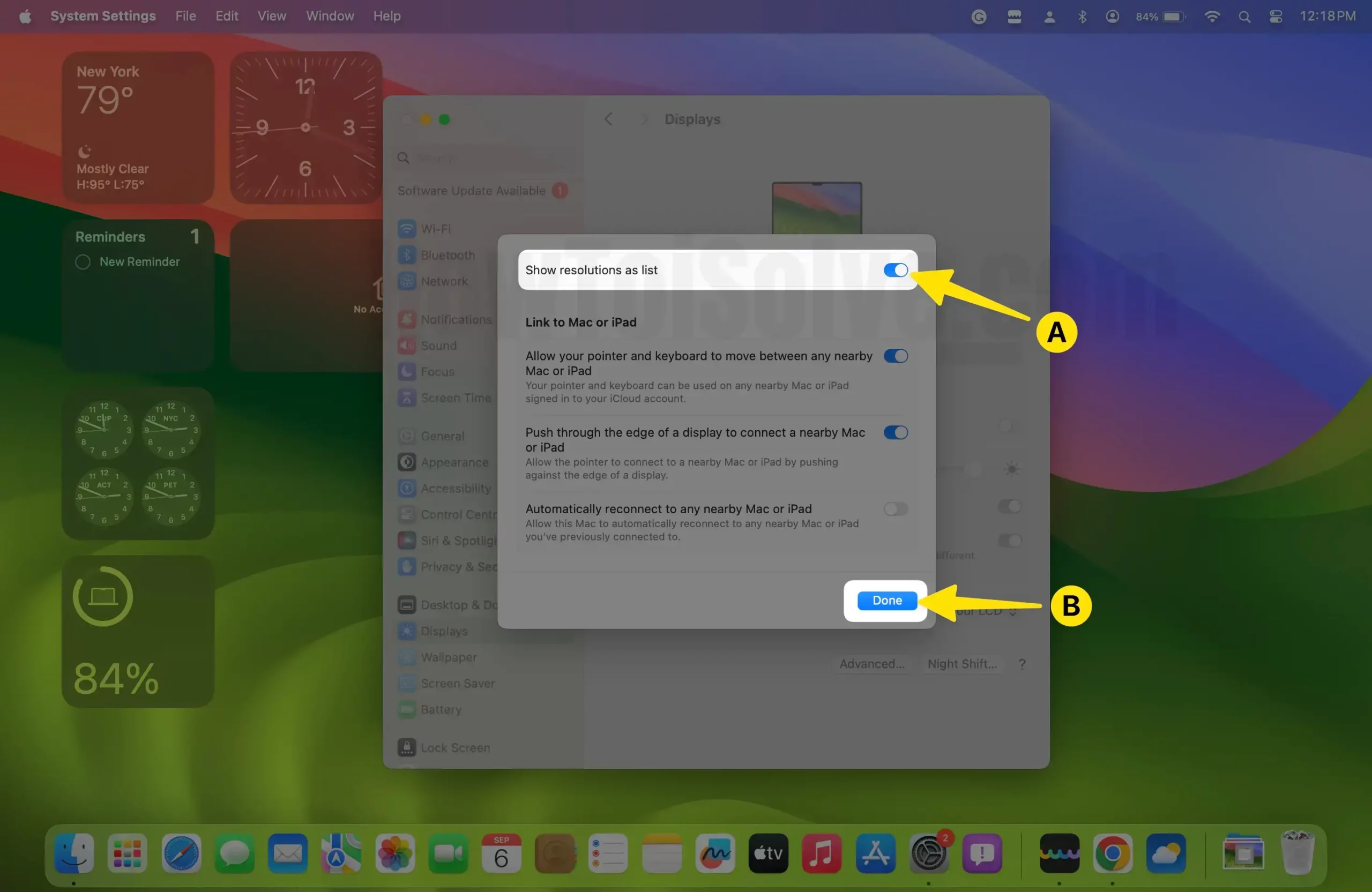 Hide and Show resolutions as list on Mac