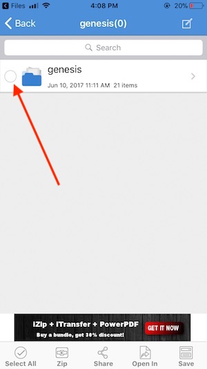 4 Extract Zip file in to folder on iphone izip app