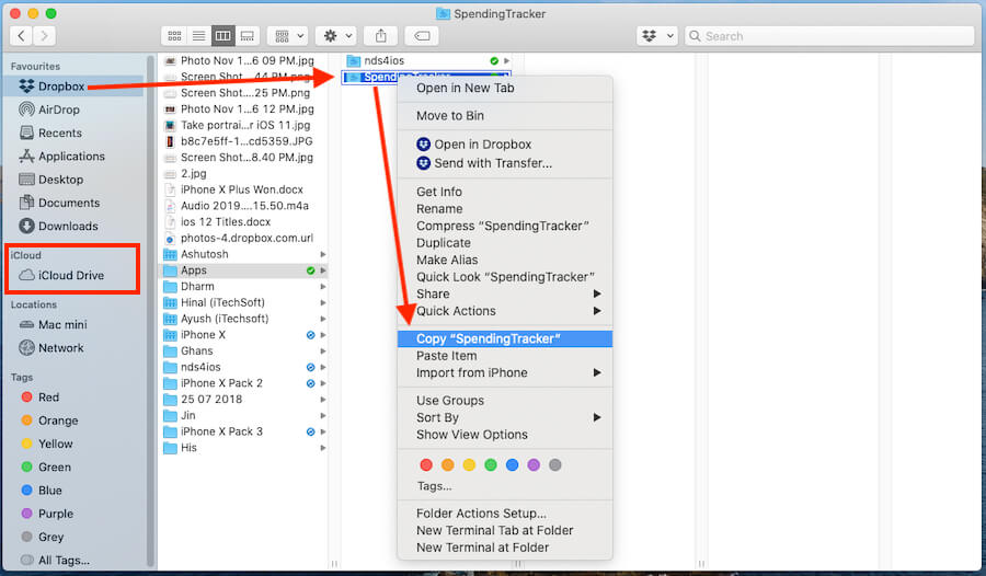 Copy Dropbox files on Mac to Move in iCloud Drive