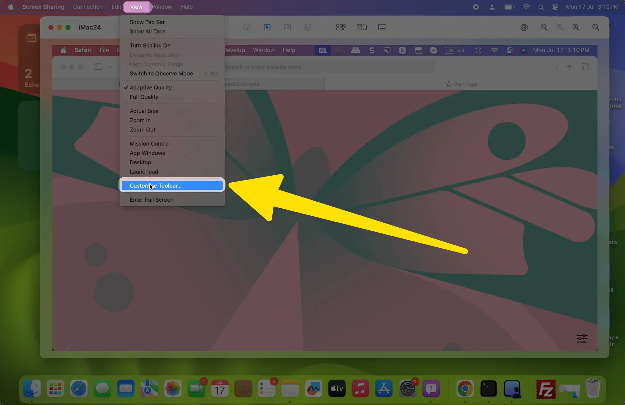 Customize Toolbar for Screen Sharing App on Mac