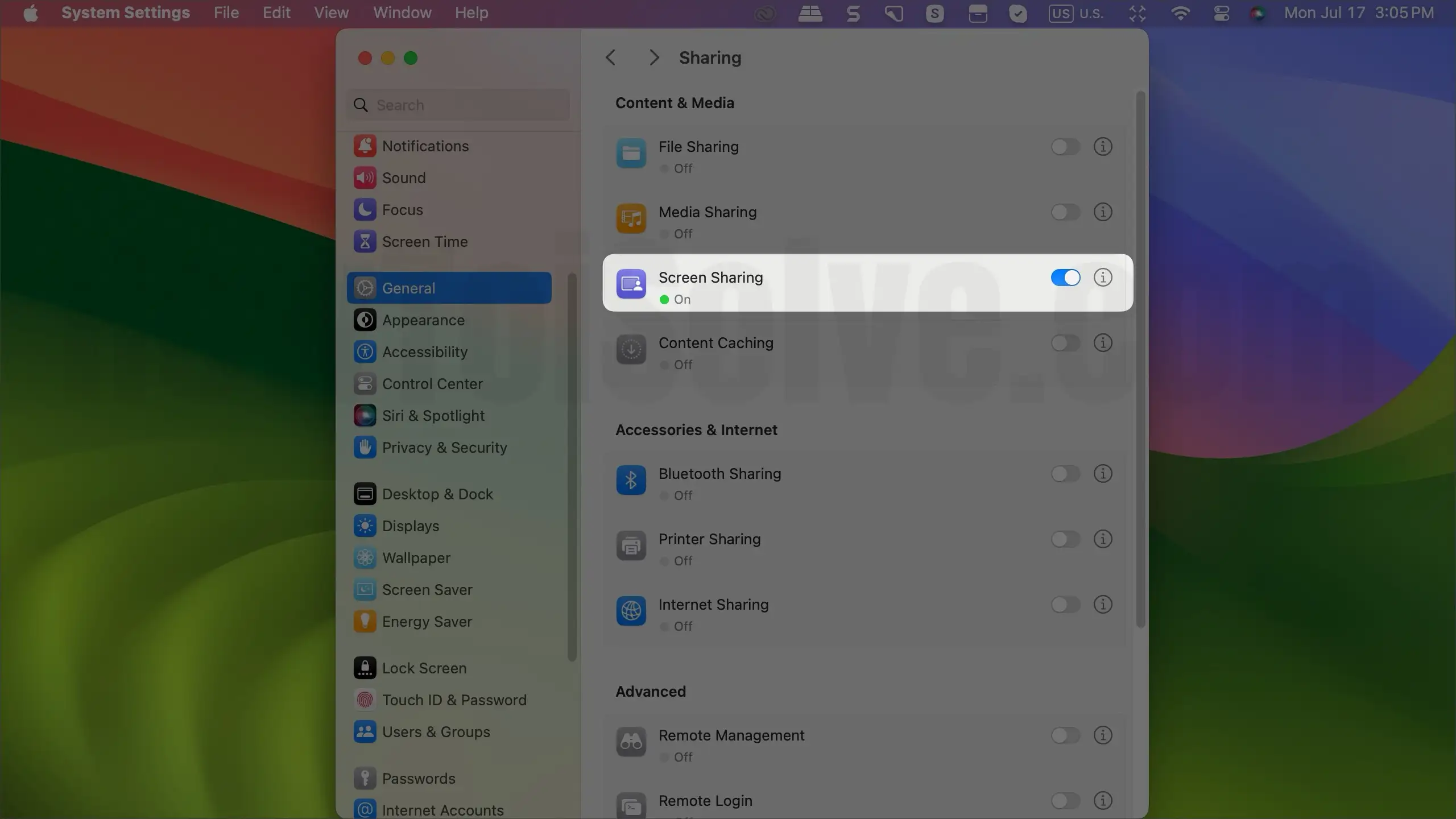 Enable Screen Sharing on Mac
