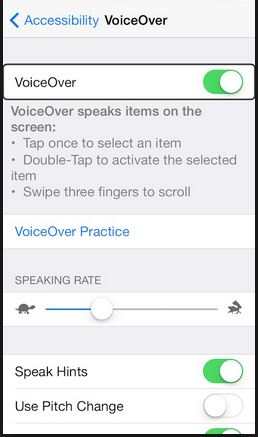 Включение или выключение VoiceOver на устройстве iOS 8