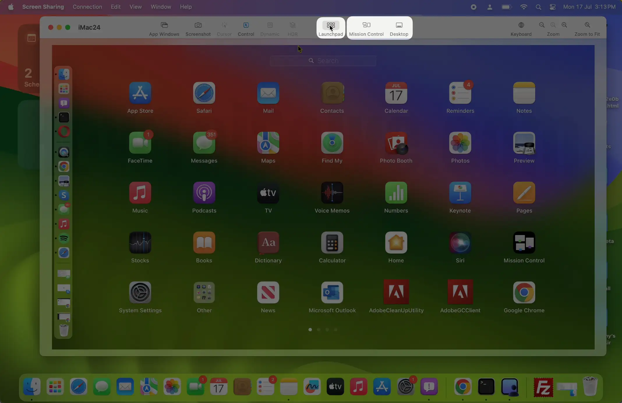 Launch Pad, Missing Control In Screen Sharing App on Mac