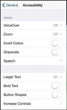 VoiceOver inside the setting app in iPhone and iPad