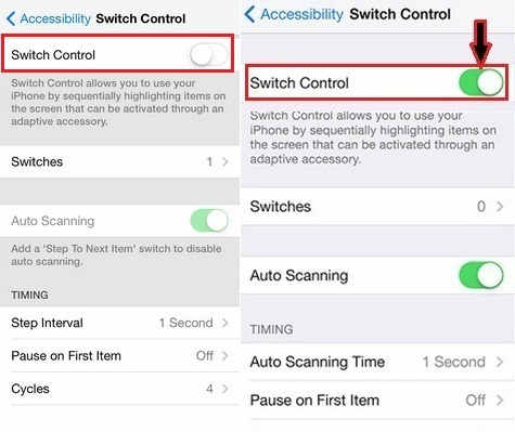 you can see difference of disable and enable Switch control 
