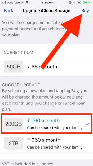 2 Select Plan and Buy iCloud Storage on iPhone