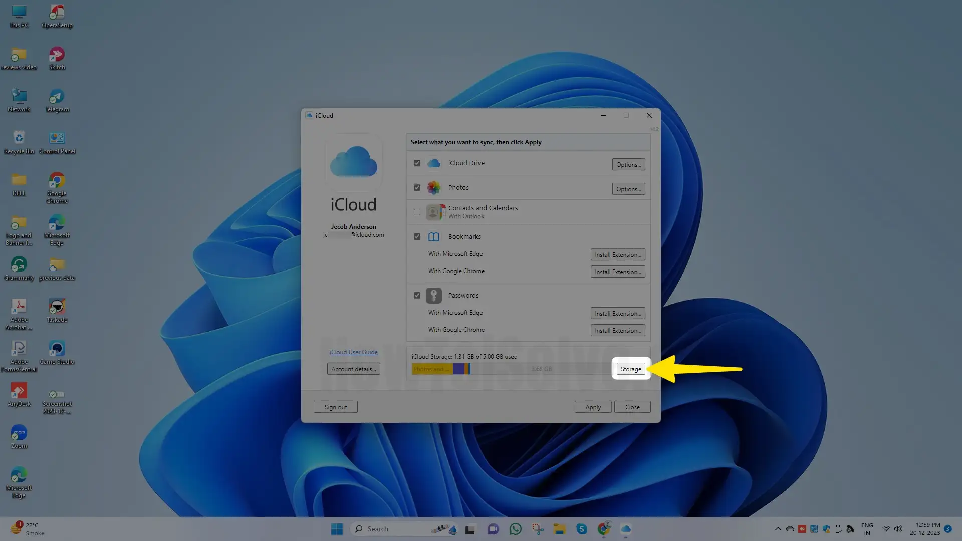 Click on storage on mac