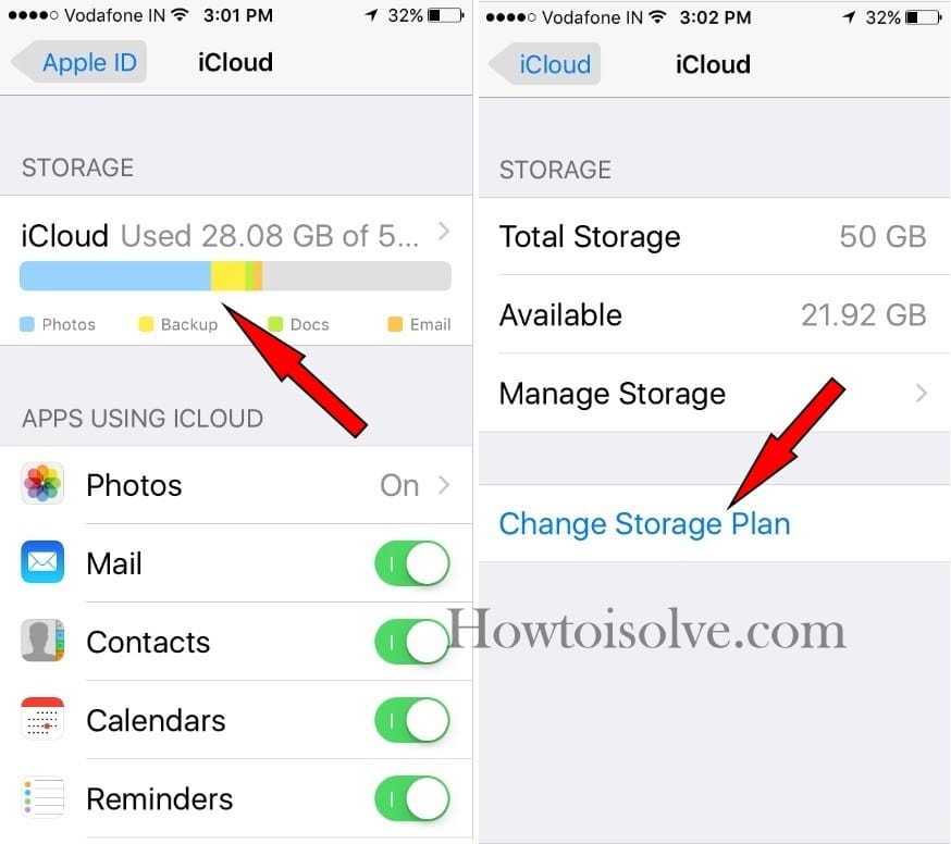 Tap on iCloud storage bar iOS 10.3 or later