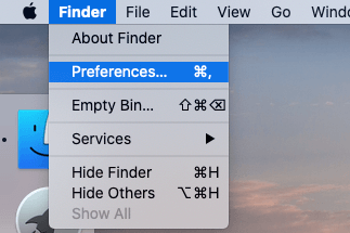 Finder Preferences settings option on Mac