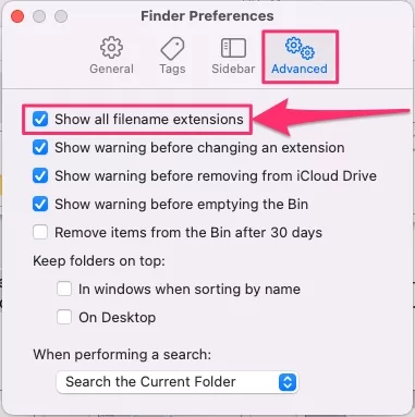 Show File Name Extensions in Mac OS X