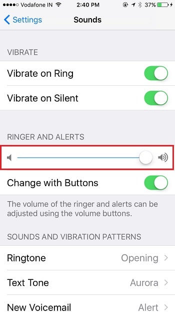 1 Adjust Ringer Volume on iPhone settings