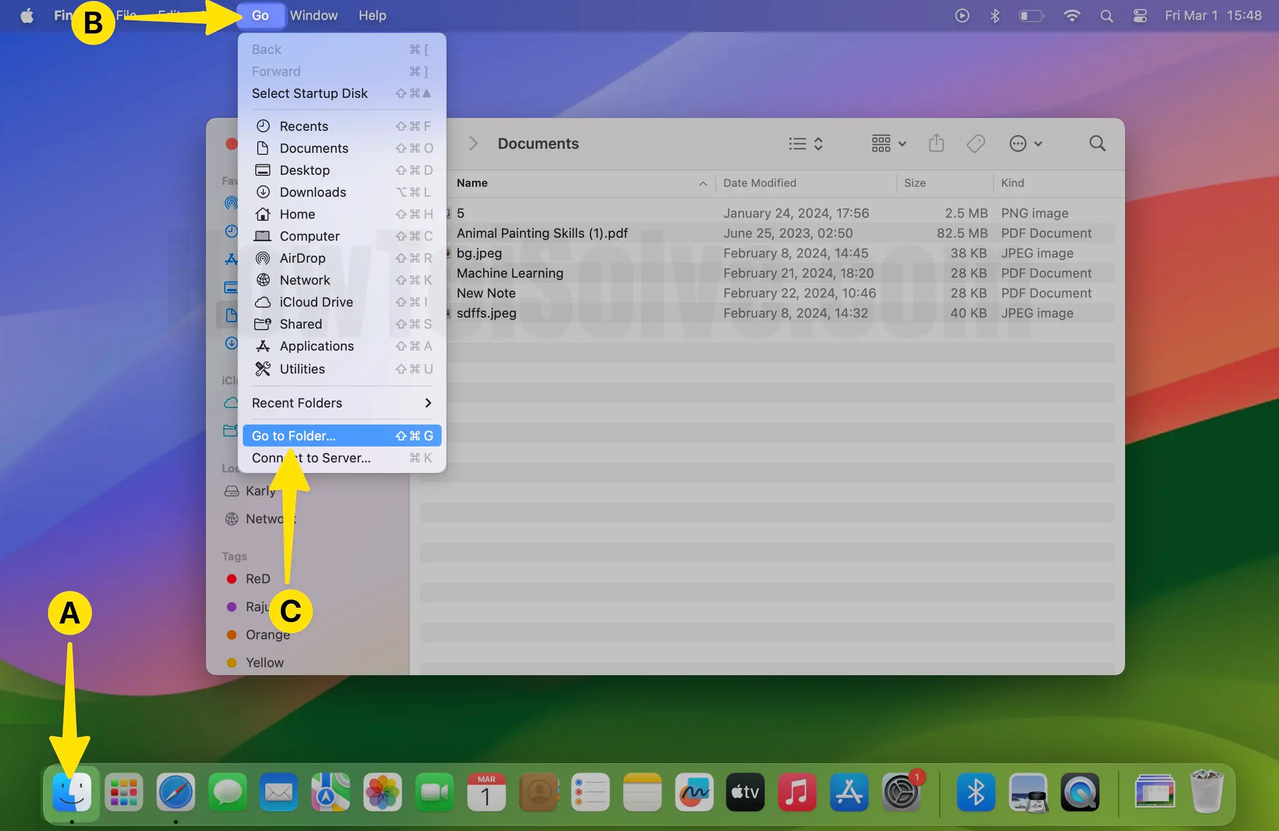 Open Finder Select Go from menubar Tap on Go to Folder on Mac