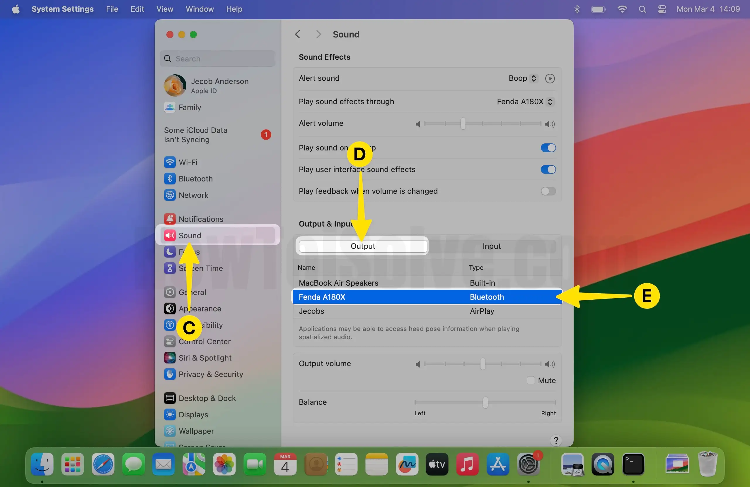 Tap Sound Select Output Tab Select Connected Speaker on Mac