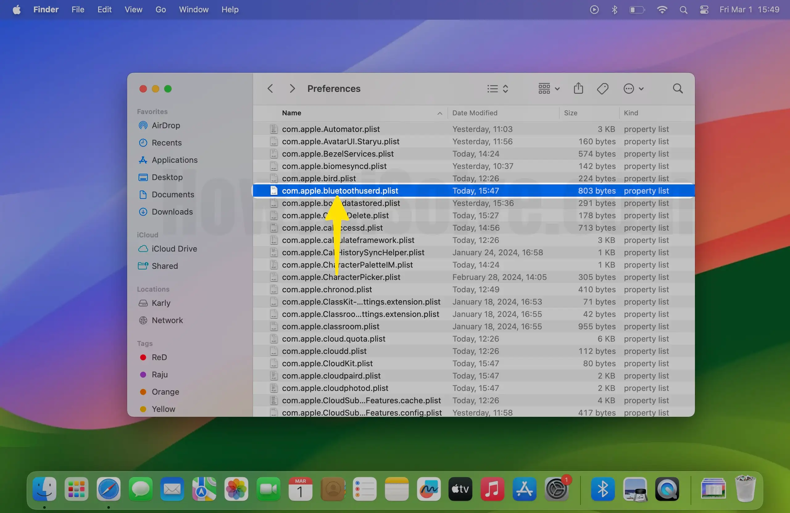 Search file com.apple.Bluetooth.plist on Mac