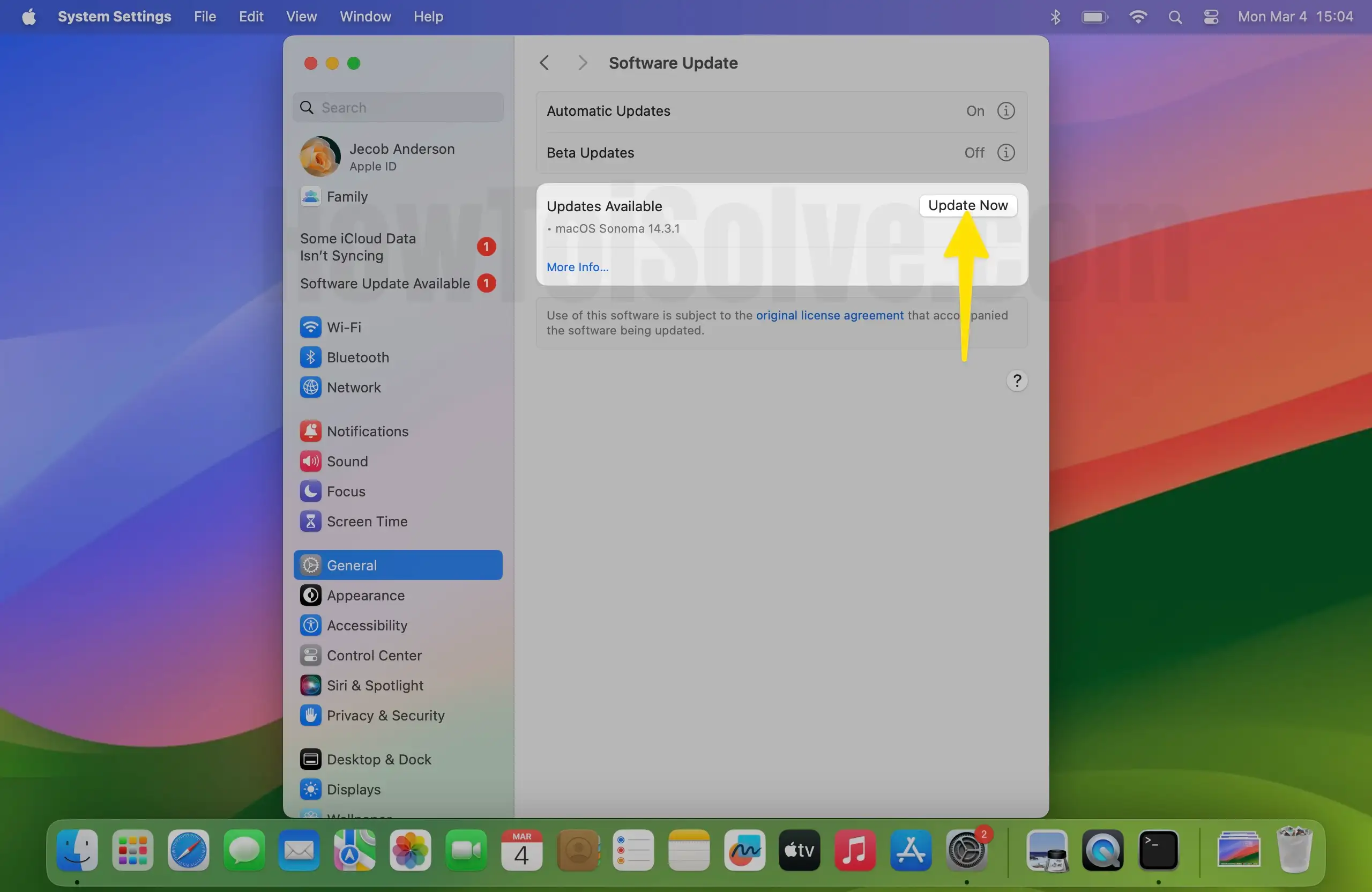 Tap on Update Now on Mac