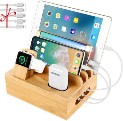 Bamboo Wooden Charging Station for iPhone, iPad, Apple Watch
