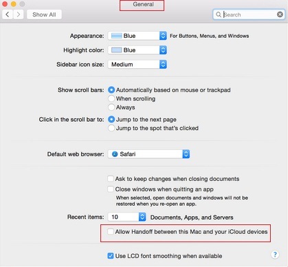 way for Turn off Handoff on Mac OS X Yosemite