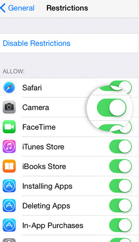 how to check iPhone camera app is restrict or not