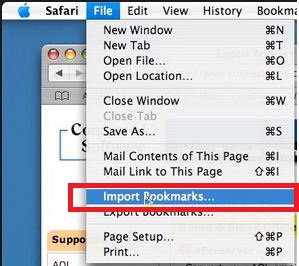 Export or Import bookmark page & file on safari running Mac