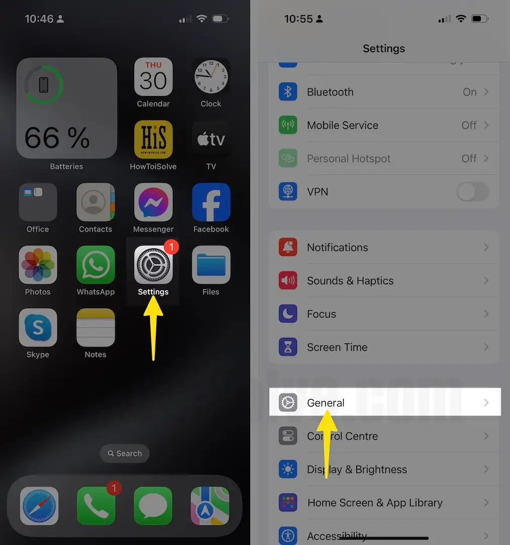 Open Settings App Choose General Option on iPhone