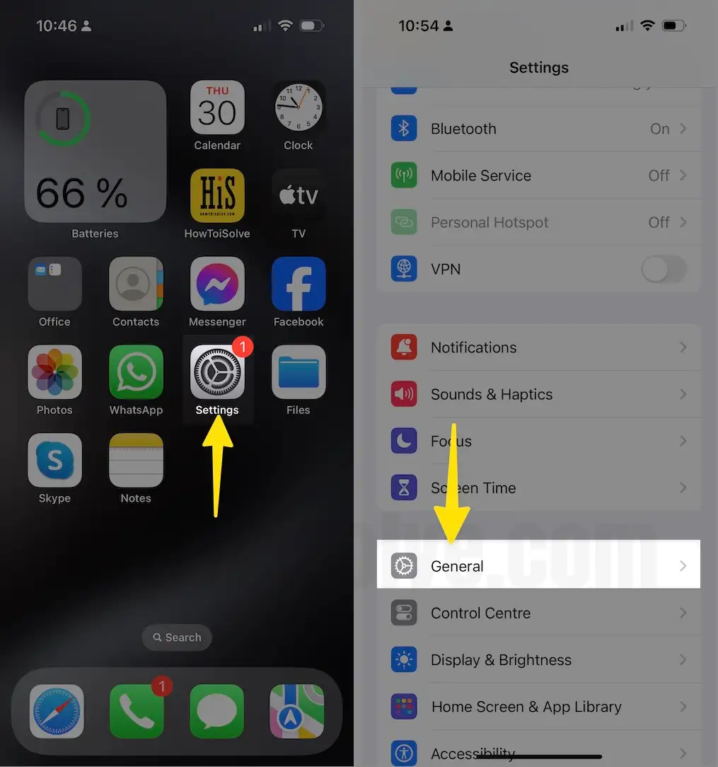 Open Settings App Select General Option on iPhone