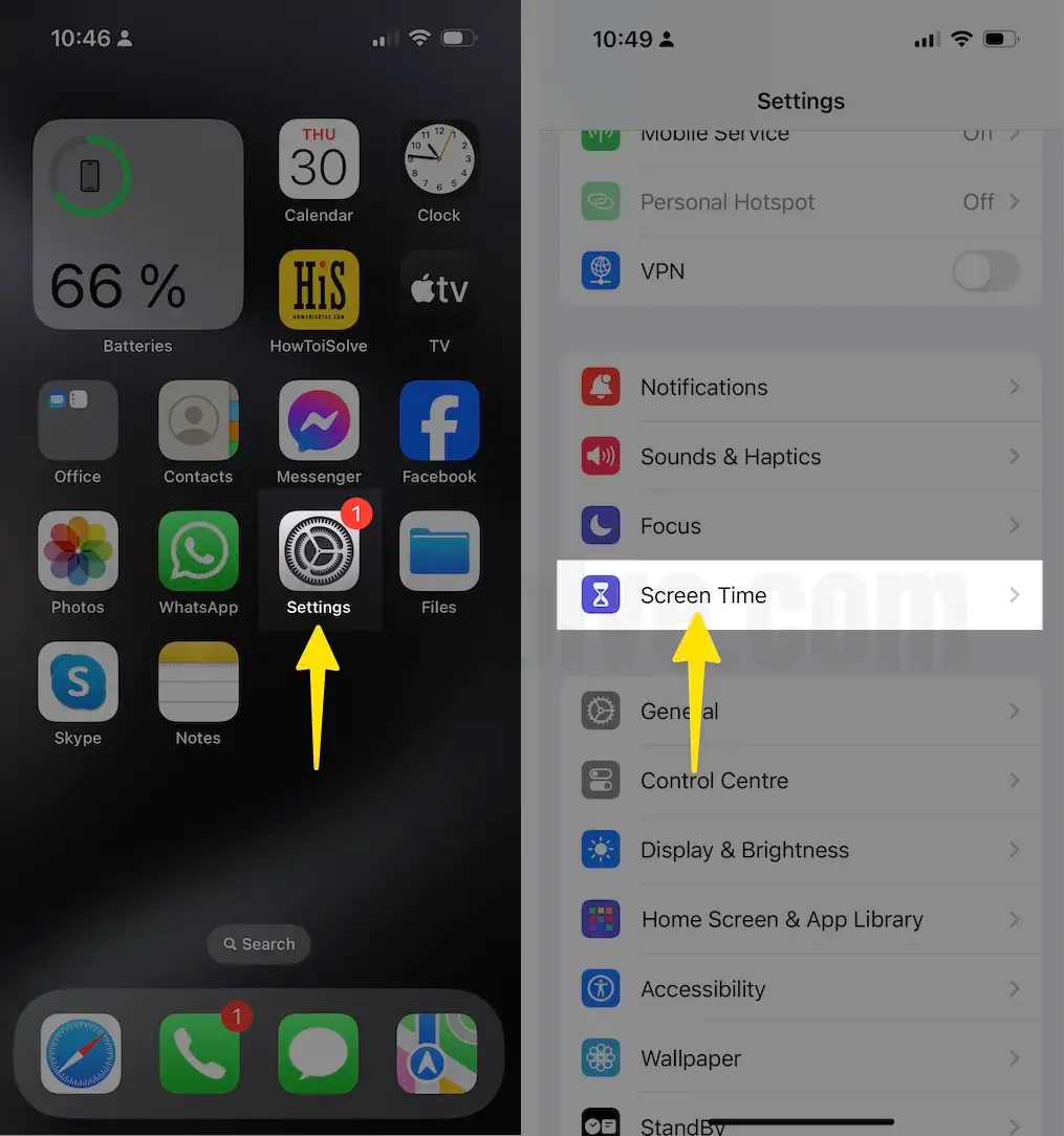Open Settings Select Screen Time on iPhone