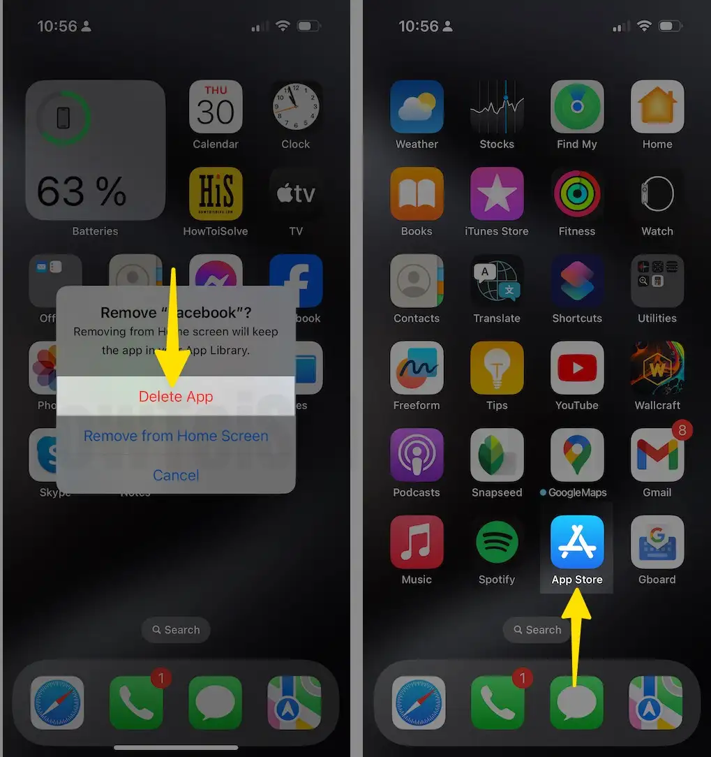 Confirmation Delete App Open App Store on iPhone