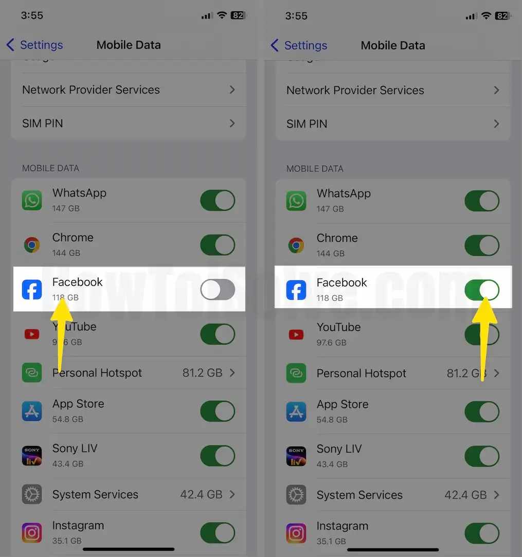 Tap Facebook Enable Facebook on iPhone